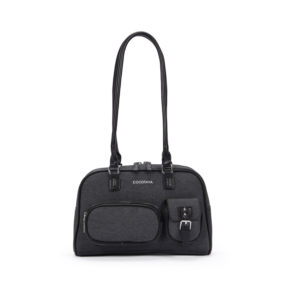 (COCOTAYA) Fashionable and popular denim multi-pocket versatile Boston bag with large capacity handbag