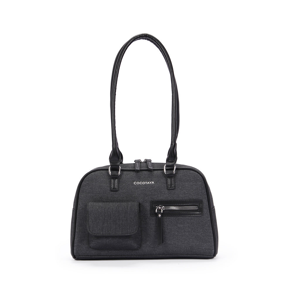 (COCOTAYA) Women's Fashion Denim Multi-Pocket Versatile Casual Boston Bag Large Capacity Handbag