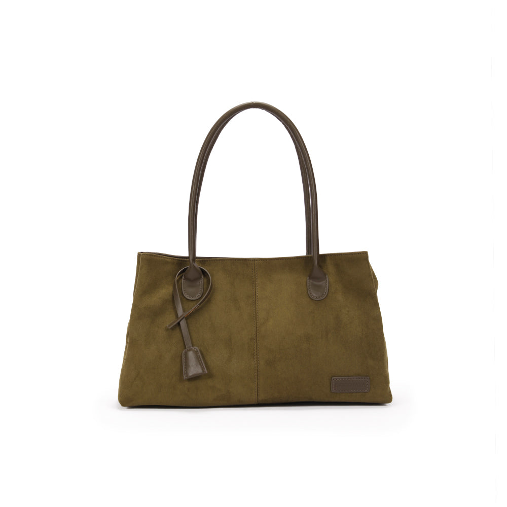 (cocotaya) Retro Matte Suede Minimalist Shoulder Work Bag For Ladies