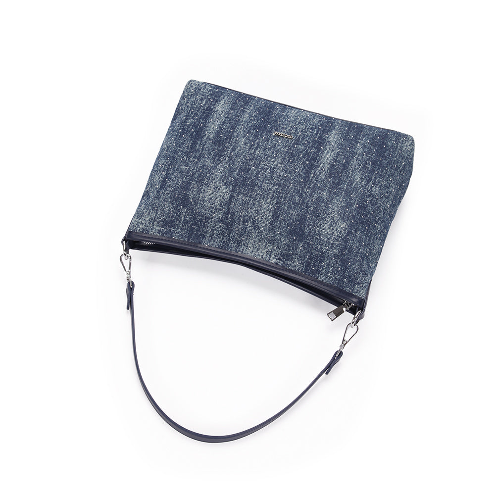 (COCOTAYA) Women's denim texture starry design shoulder crossbody bag casual large capacity handbag
