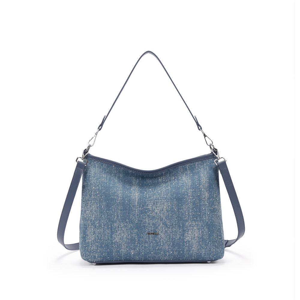 (COCOTAYA) Women's denim texture starry design shoulder crossbody bag casual large capacity handbag