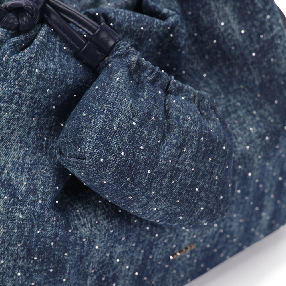 Large capacity PU shoulder bag in starry color scheme with pleated drawstring design, fashionable and versatile