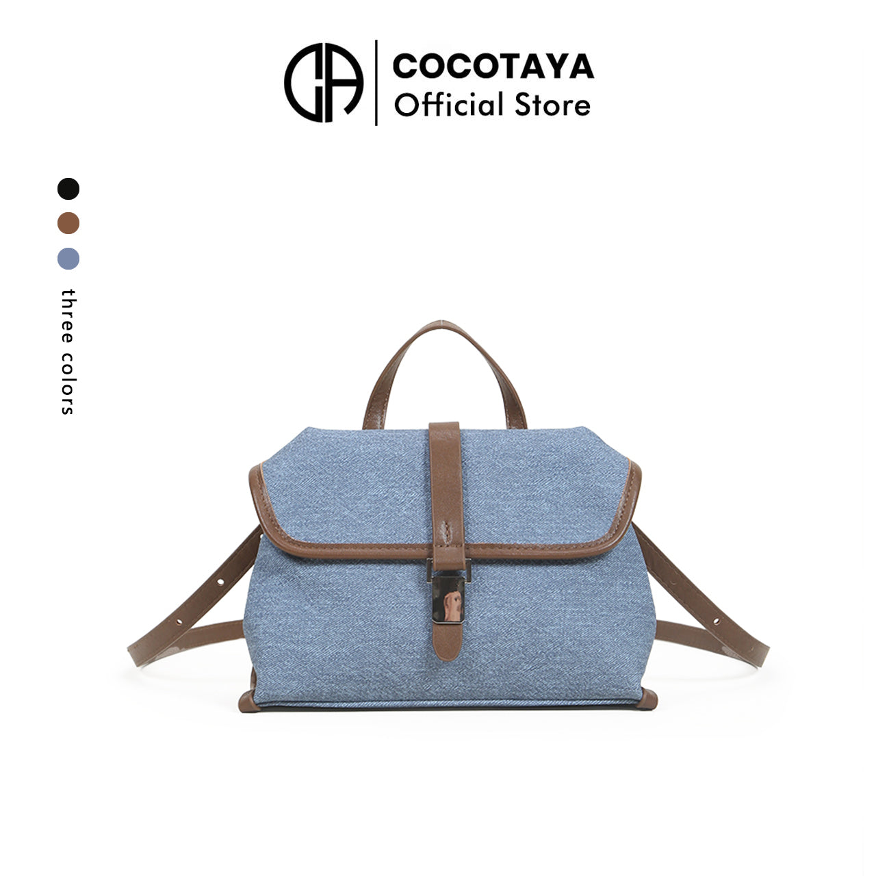 New color matching denim design casual handbag, solid color PU leather shoulder messenger bag