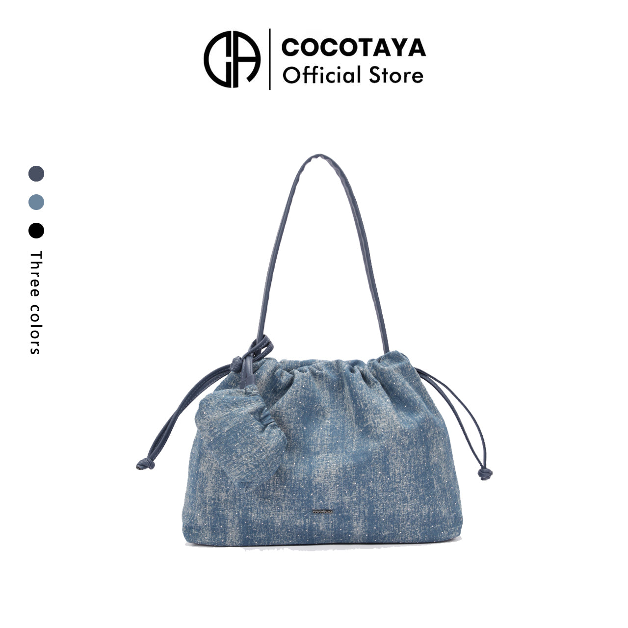 Large capacity PU shoulder bag in starry color scheme with pleated drawstring design, fashionable and versatile