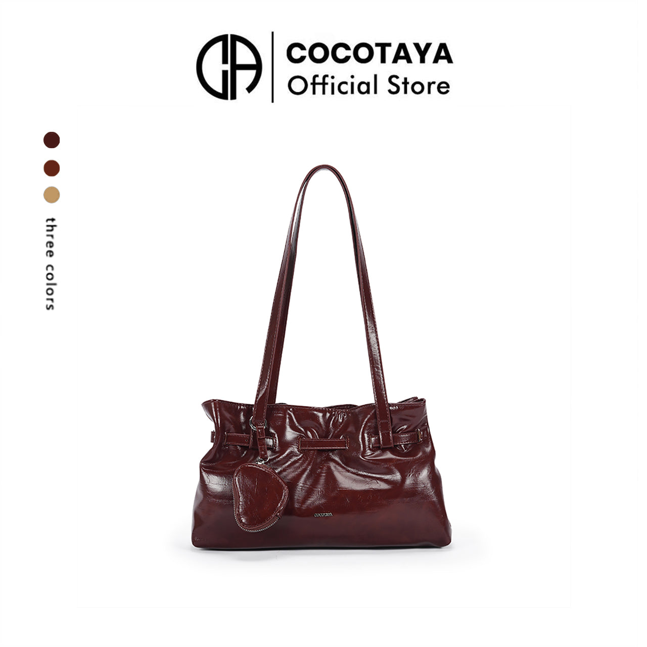 (COCOTAYA) PU Woman Fashionable Shiny large-capacity handbag versatile solid color shoulder bag