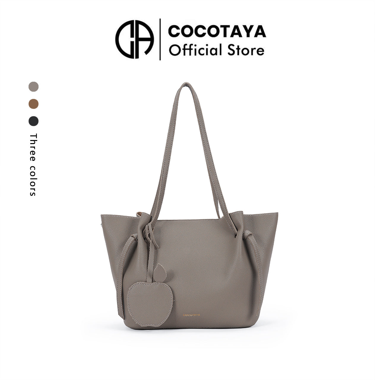 (COCOTAYA)Soft leather solid color simple shoulder bag fashionable and versatile large capacity tote bag with pendant
