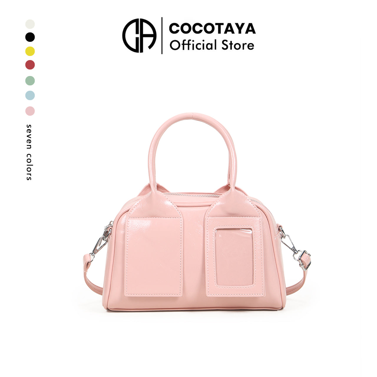 Cute solid color shiny women's handbag, large capacity rest shoulder messenger bag