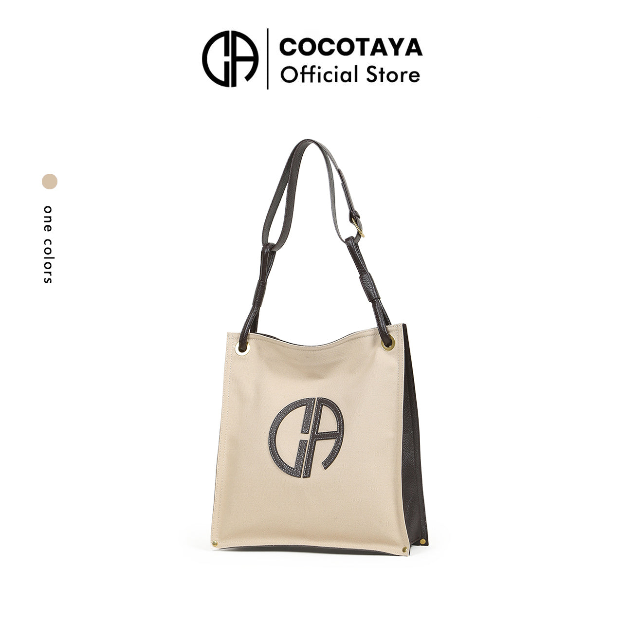 Fashionable large-capacity PU stitching canvas bag, casual and versatile commuter shoulder bag