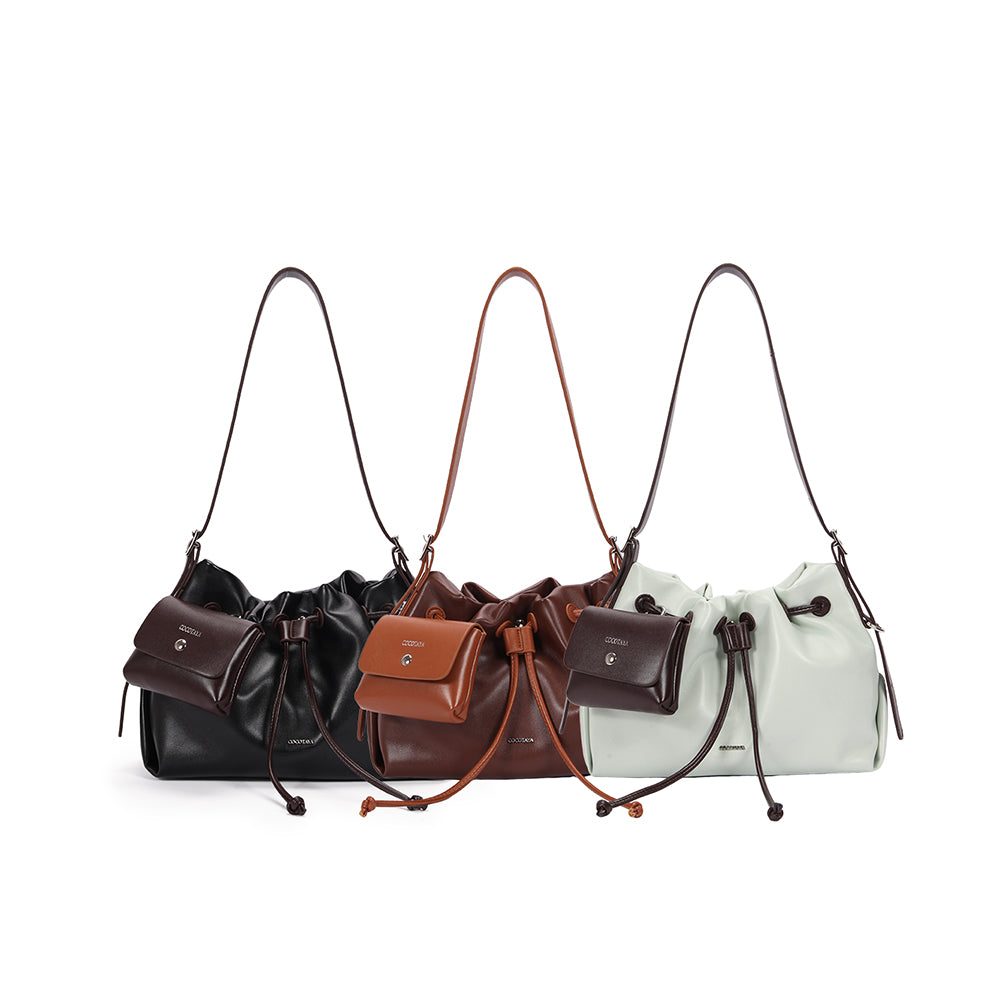 (COCOTAYA) Women's Fashion PU Soft Leather Drawstring Handbag, Large Capacity Crossbody Bag