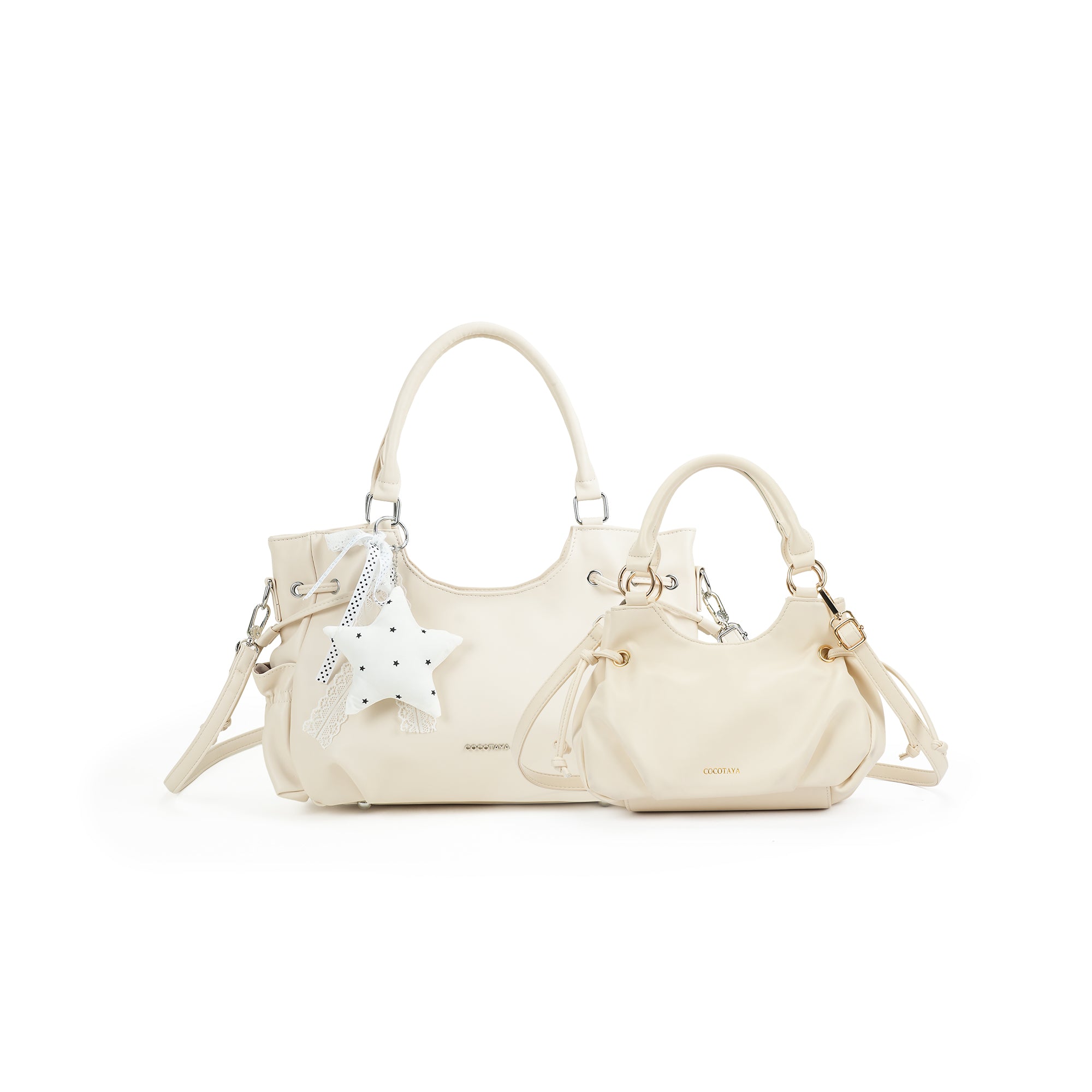 （cocotaya）Women Cute Drawstring Tote Bag With Star Charm Adjustable Crossbody Shoulder Handbag