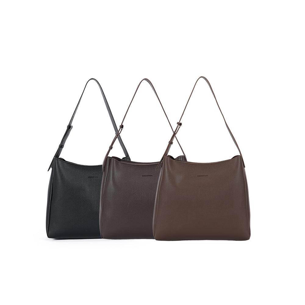 (COCOTAYA）PU women's fashion solid color shoulder bag retro classic bucket tote bag