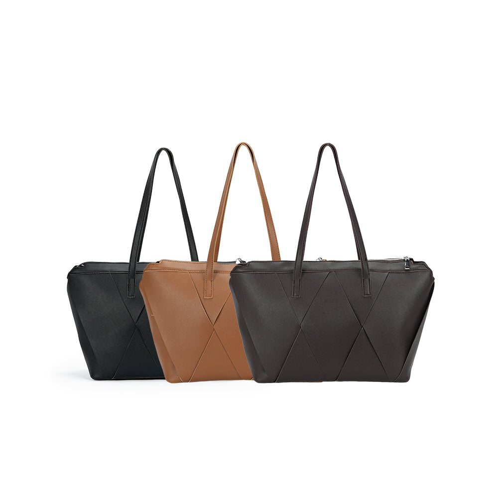 (COCOTAYA)Soft leather shoulder bag with unique cut design and large capacity