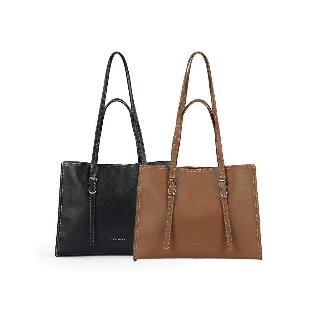 (COCOTAYA)Exquisite solid color leather handbag, large capacity tote bag