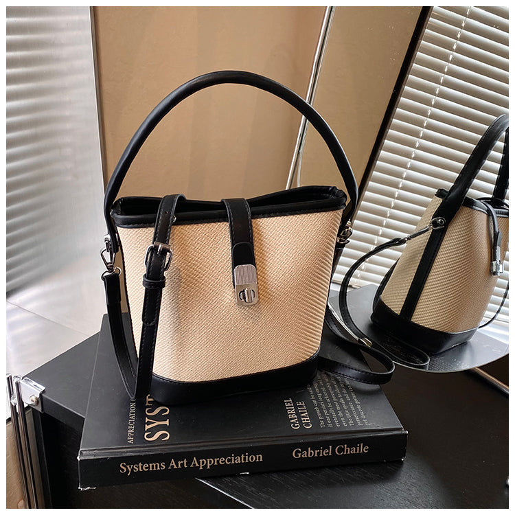 Fashionable handbags, simple and casual bucket bags for women, new contrasting color commuter shoulder bags.