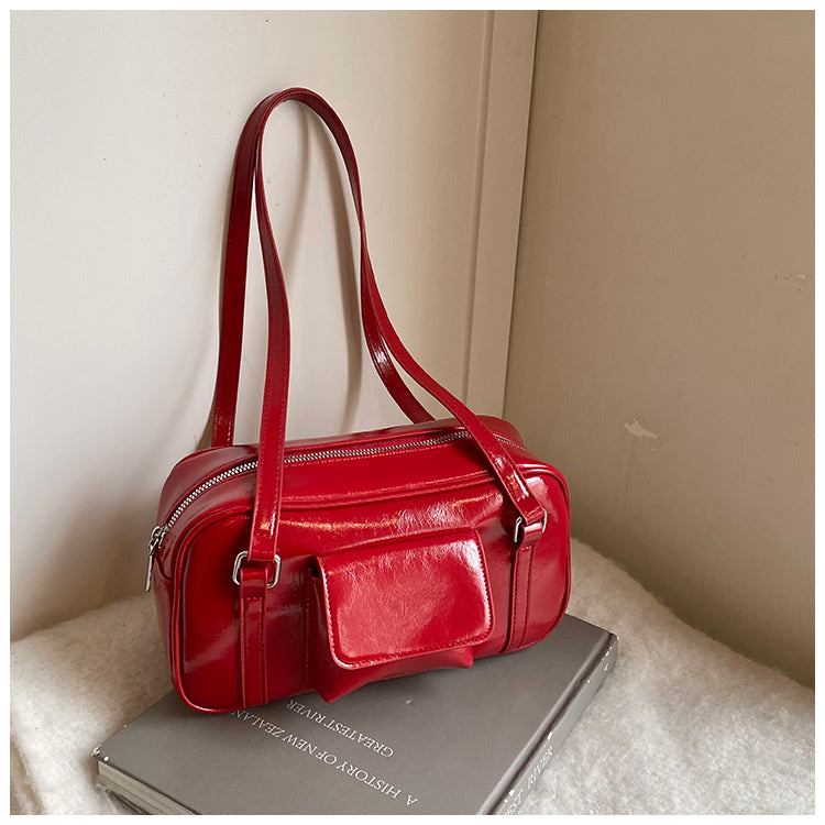 Fashionable and versatile high-end handbag, casual commuting solid color shoulder bag