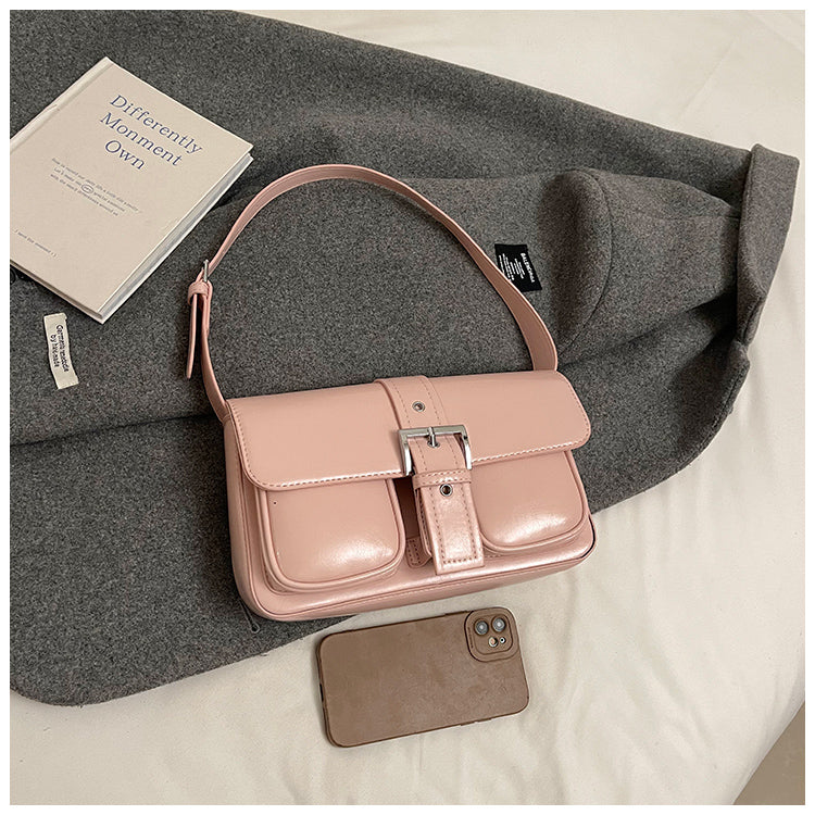High-end women's solid color shoulder bag, new style versatile underarm simple commuter bag