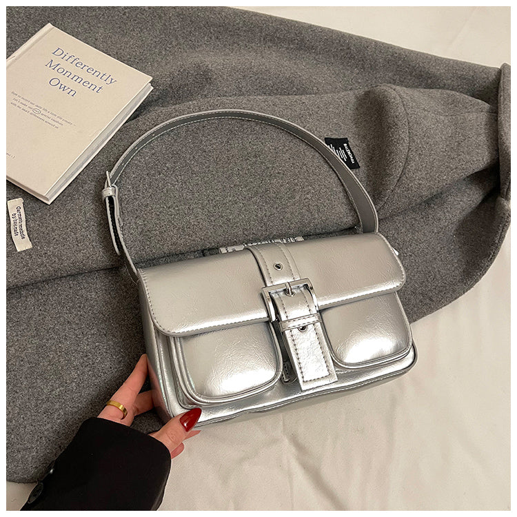 High-end women's solid color shoulder bag, new style versatile underarm simple commuter bag