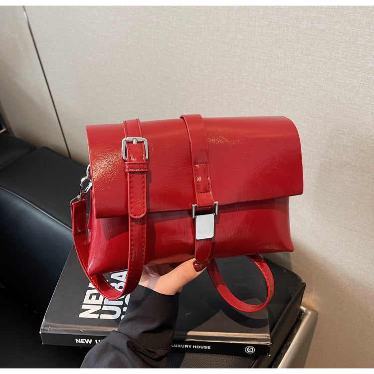 Fashionable high-end shiny shoulder bag for women, casual solid color versatile commuter messenger bag