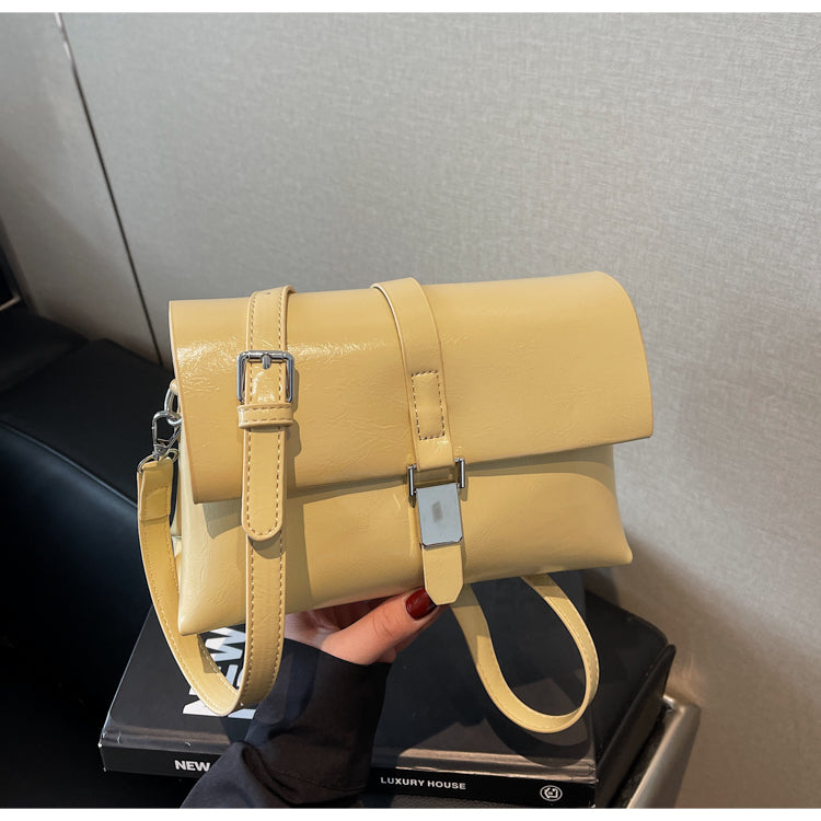 Fashionable high-end shiny shoulder bag for women, casual solid color versatile commuter messenger bag