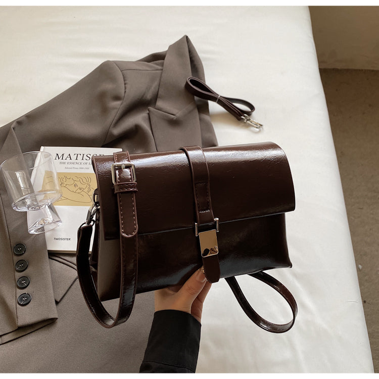 Fashionable high-end shiny shoulder bag for women, casual solid color versatile commuter messenger bag