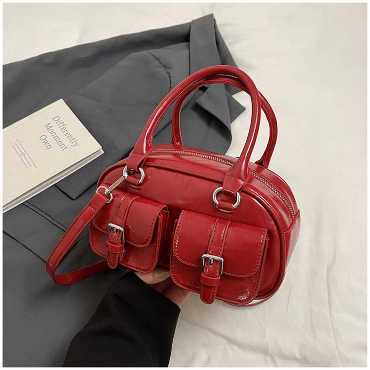 Fashionable solid color handbag, new style trendy multi-pocket design versatile commuter messenger bag