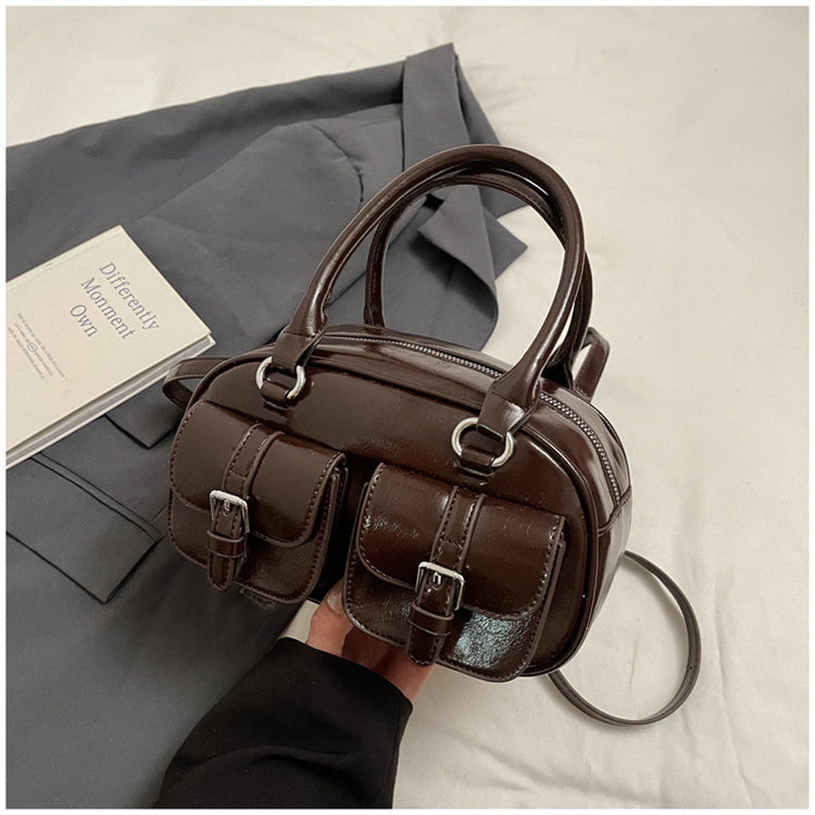 Fashionable solid color handbag, new style trendy multi-pocket design versatile commuter messenger bag