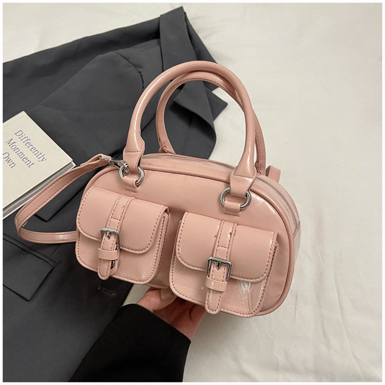 Fashionable solid color handbag, new style trendy multi-pocket design versatile commuter messenger bag
