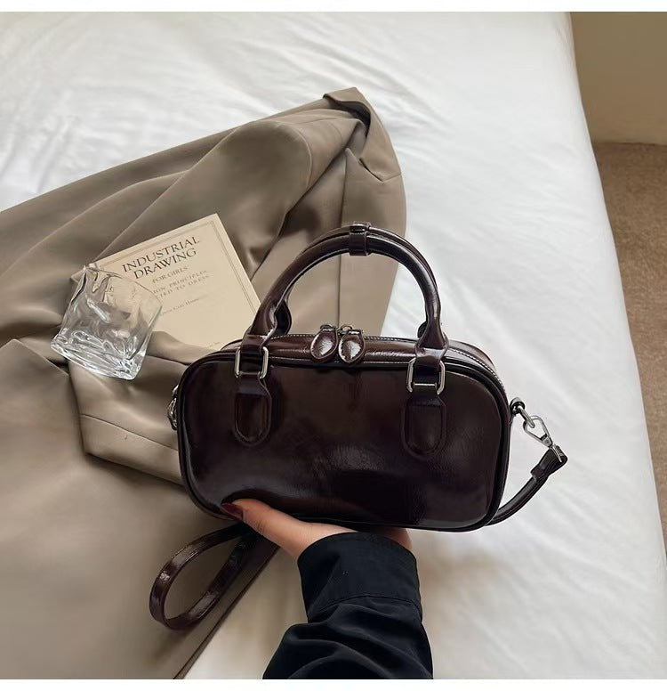 High-grade shiny PU leather bag, fashionable all-match handbag, solid color casual shoulder messenger bag