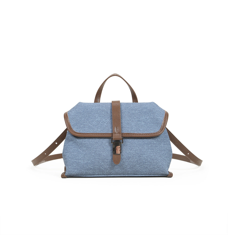 New color matching denim design casual handbag, solid color PU leather shoulder messenger bag
