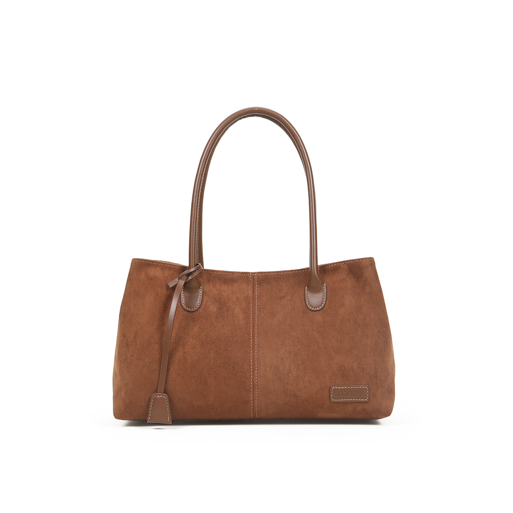 （cocotaya） Retro Matte Suede Minimalist Shoulder Work Bag For Ladies