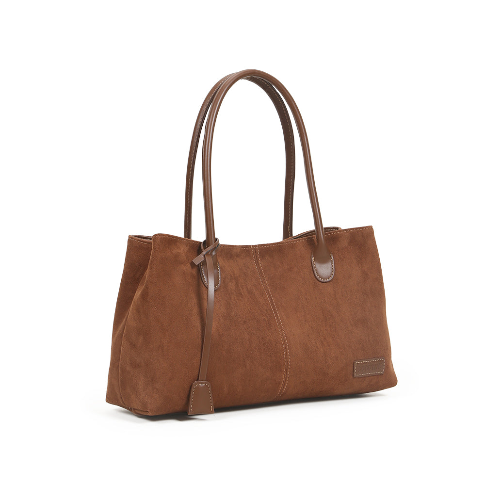 （cocotaya） Retro Matte Suede Minimalist Shoulder Work Bag For Ladies