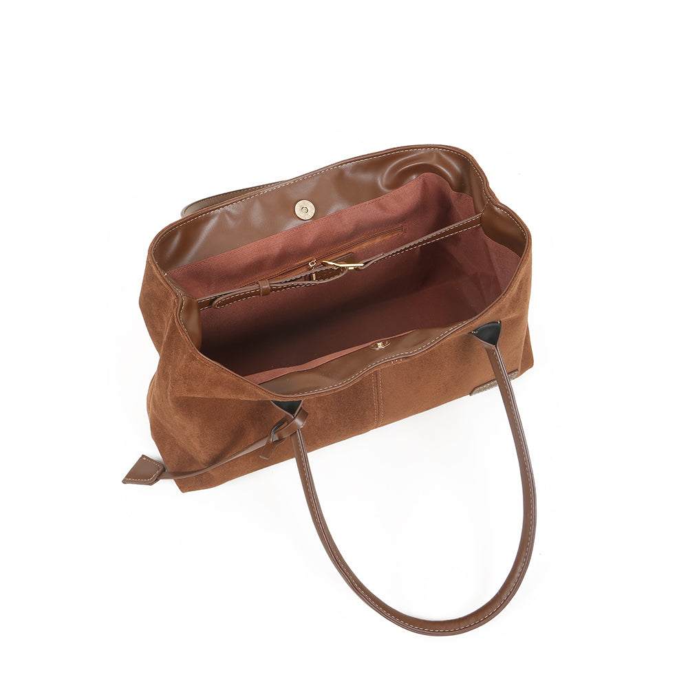 （cocotaya） Retro Matte Suede Minimalist Shoulder Work Bag For Ladies