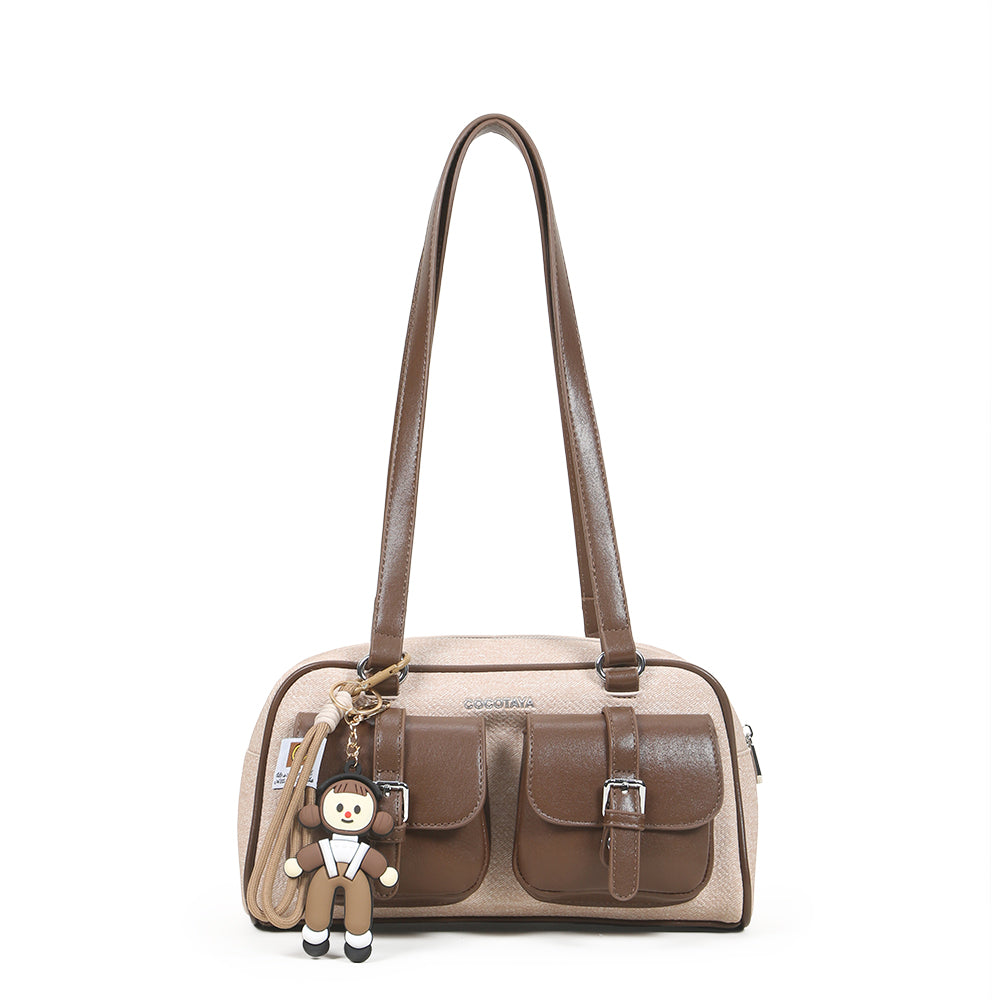 Fashionable retro color matching design large capacity shoulder bag, multi-pocket design trendy versatile underarm bag