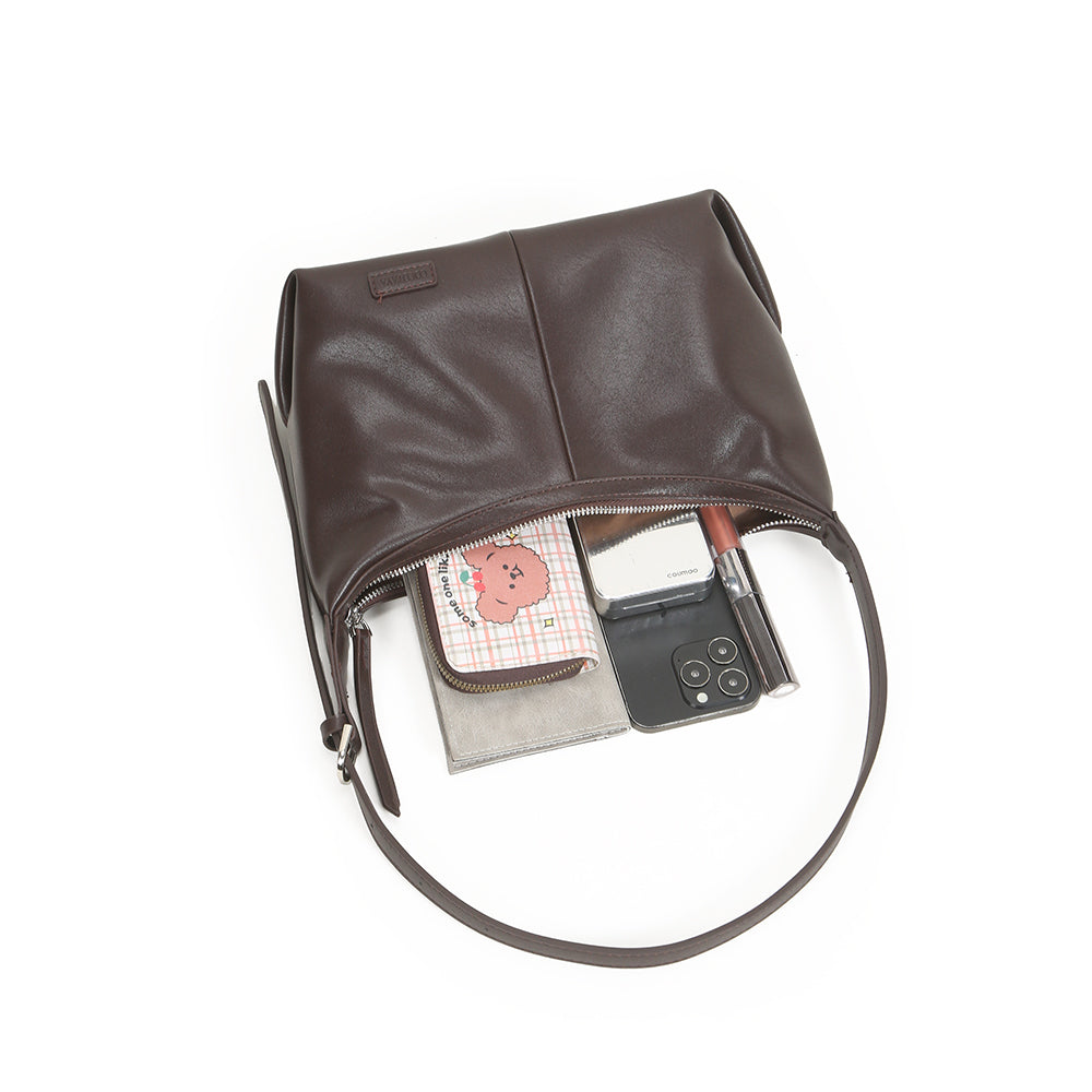Retro high-quality fashion lady PU leather shoulder large-capacity solid color leisure bag