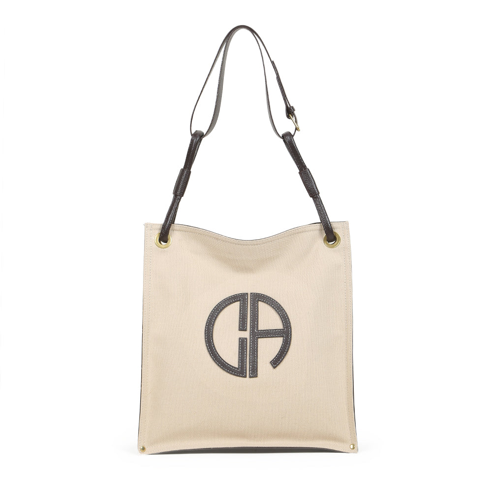 Fashionable large-capacity PU stitching canvas bag, casual and versatile commuter shoulder bag