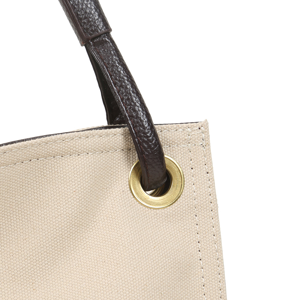 Fashionable large-capacity PU stitching canvas bag, casual and versatile commuter shoulder bag