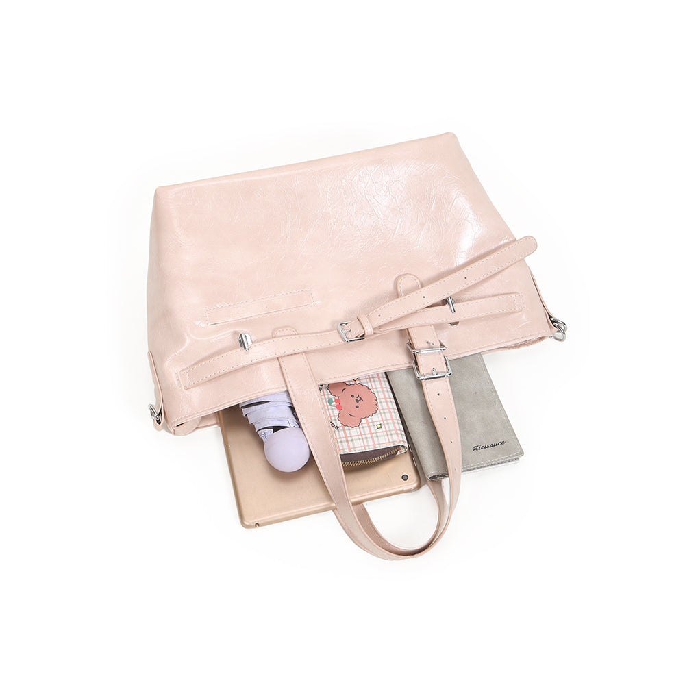 New casual PU leather tote bag, versatile commuter messenger bag, multifunctional large-capacity handbag