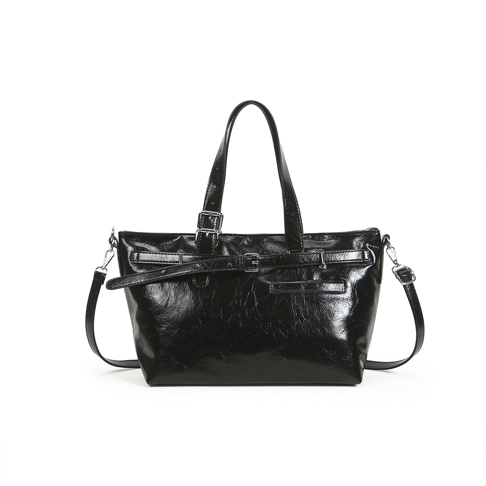 New casual PU leather tote bag, versatile commuter messenger bag, multifunctional large-capacity handbag