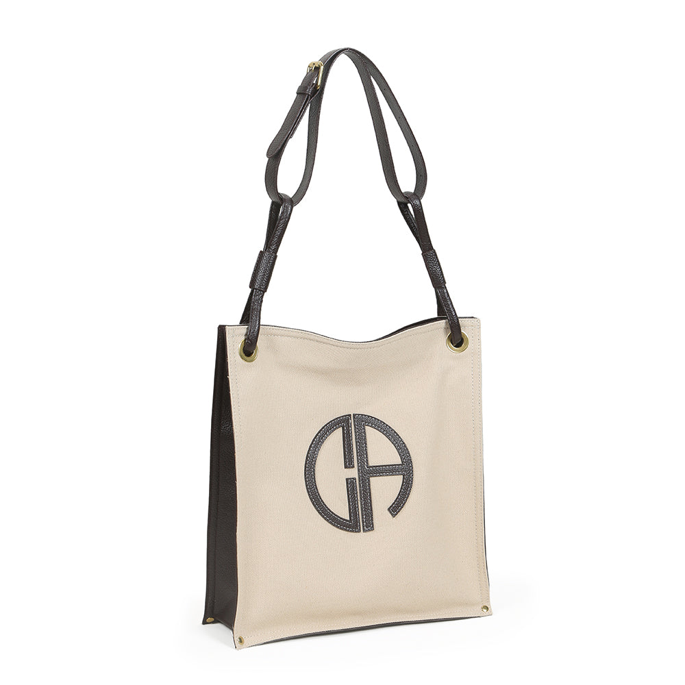 Fashionable large-capacity PU stitching canvas bag, casual and versatile commuter shoulder bag