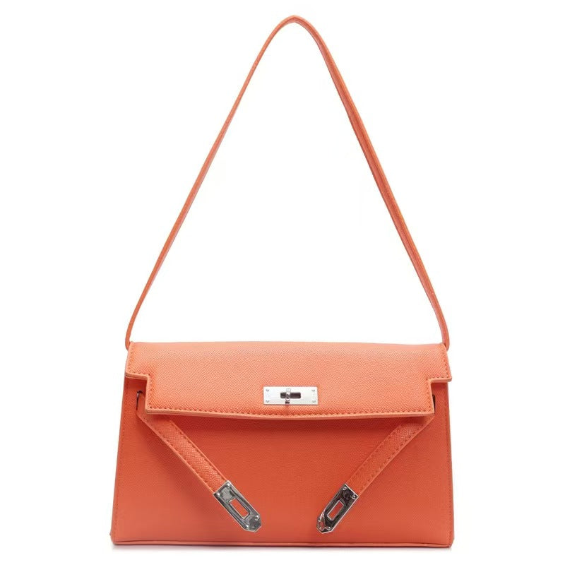 Retro shoulder bag with stylish lock design, fashionable solid color high-quality messenger bag