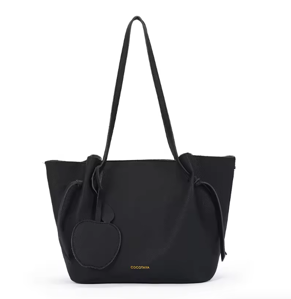 (COCOTAYA)Soft leather solid color simple shoulder bag fashionable and versatile large capacity tote bag with pendant