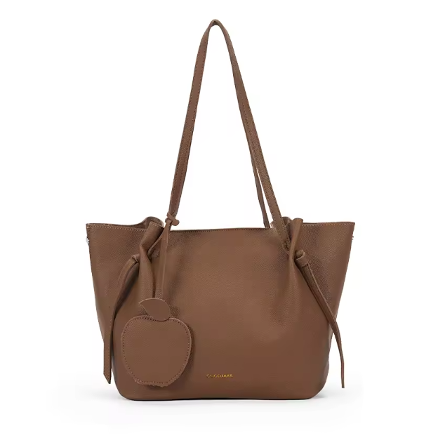 (COCOTAYA)Soft leather solid color simple shoulder bag fashionable and versatile large capacity tote bag with pendant