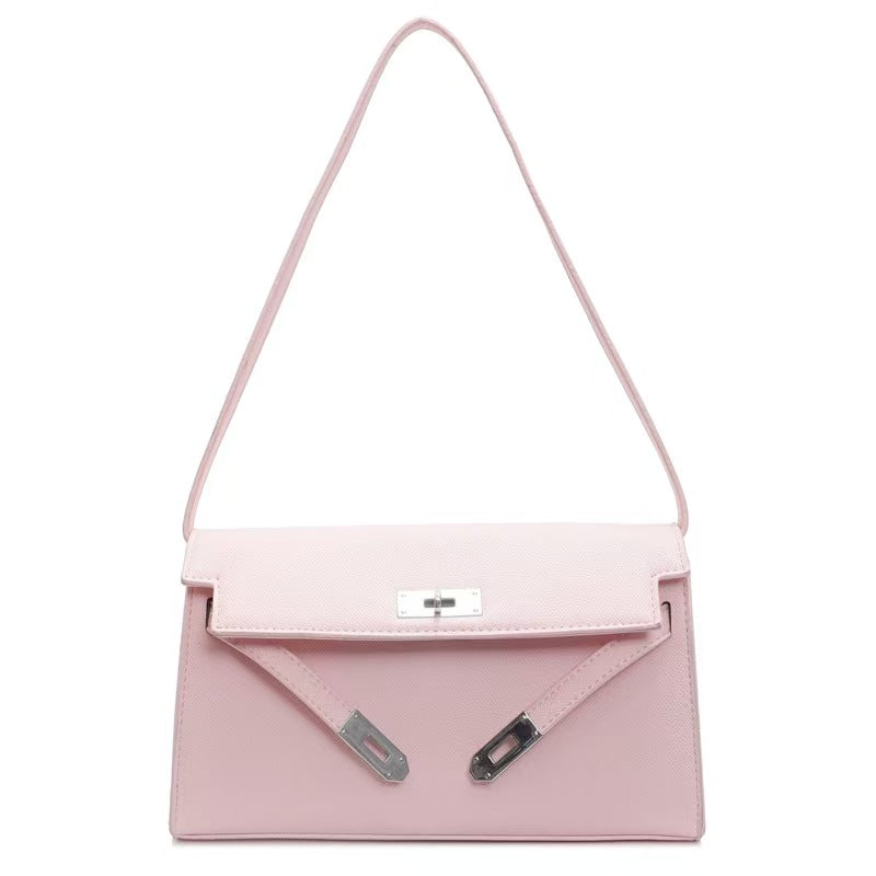 Retro shoulder bag with stylish lock design, fashionable solid color high-quality messenger bag