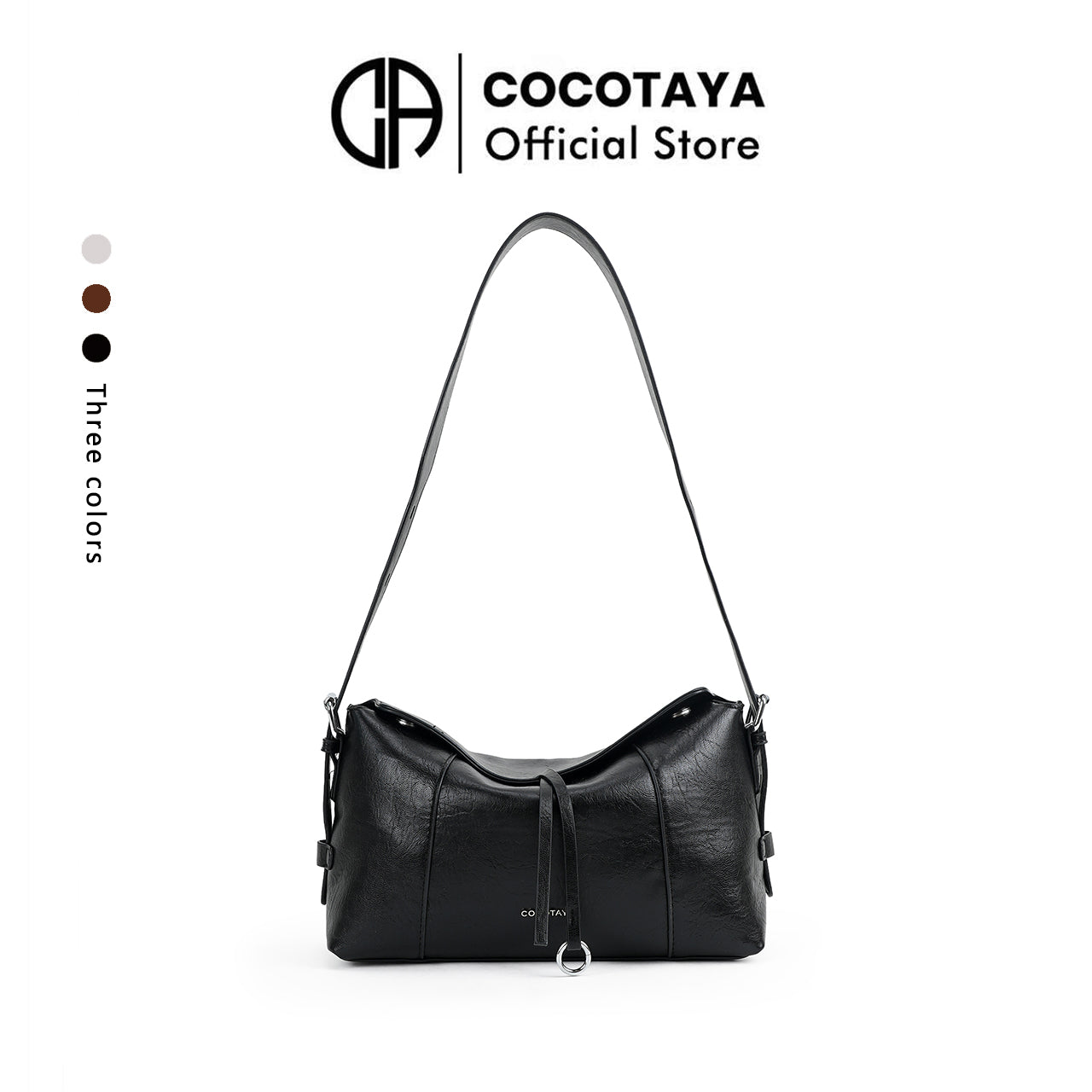 （cocotaya）Retro Crackle Leather Sling Bag, Metal Ring Decor Adjustable Strap Women Daily Shoulder Bag