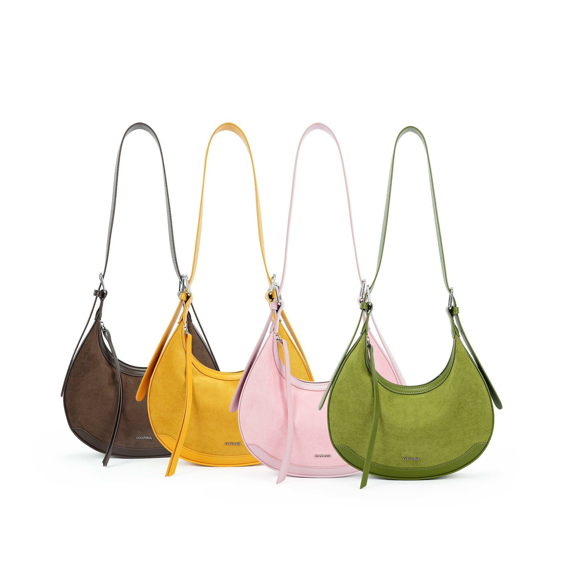 （cocotaya）CocoaHush Bag  Minimalist Suede Crescent Hobo Bag, Office Commuter Crossbody Purse