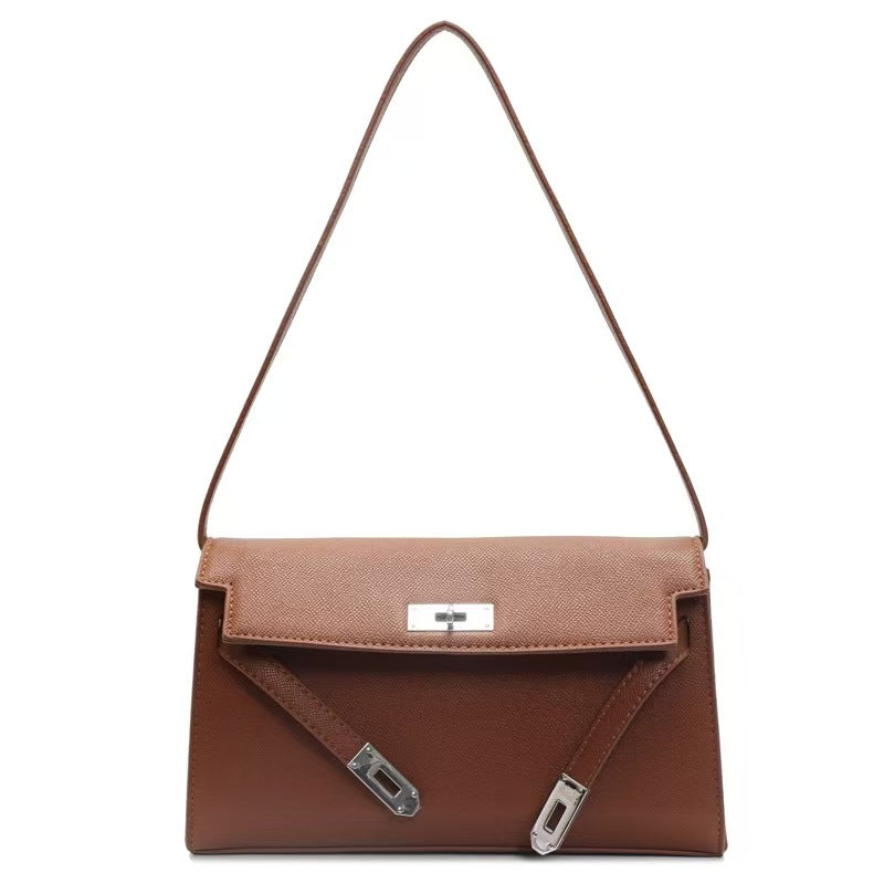 Retro shoulder bag with stylish lock design, fashionable solid color high-quality messenger bag