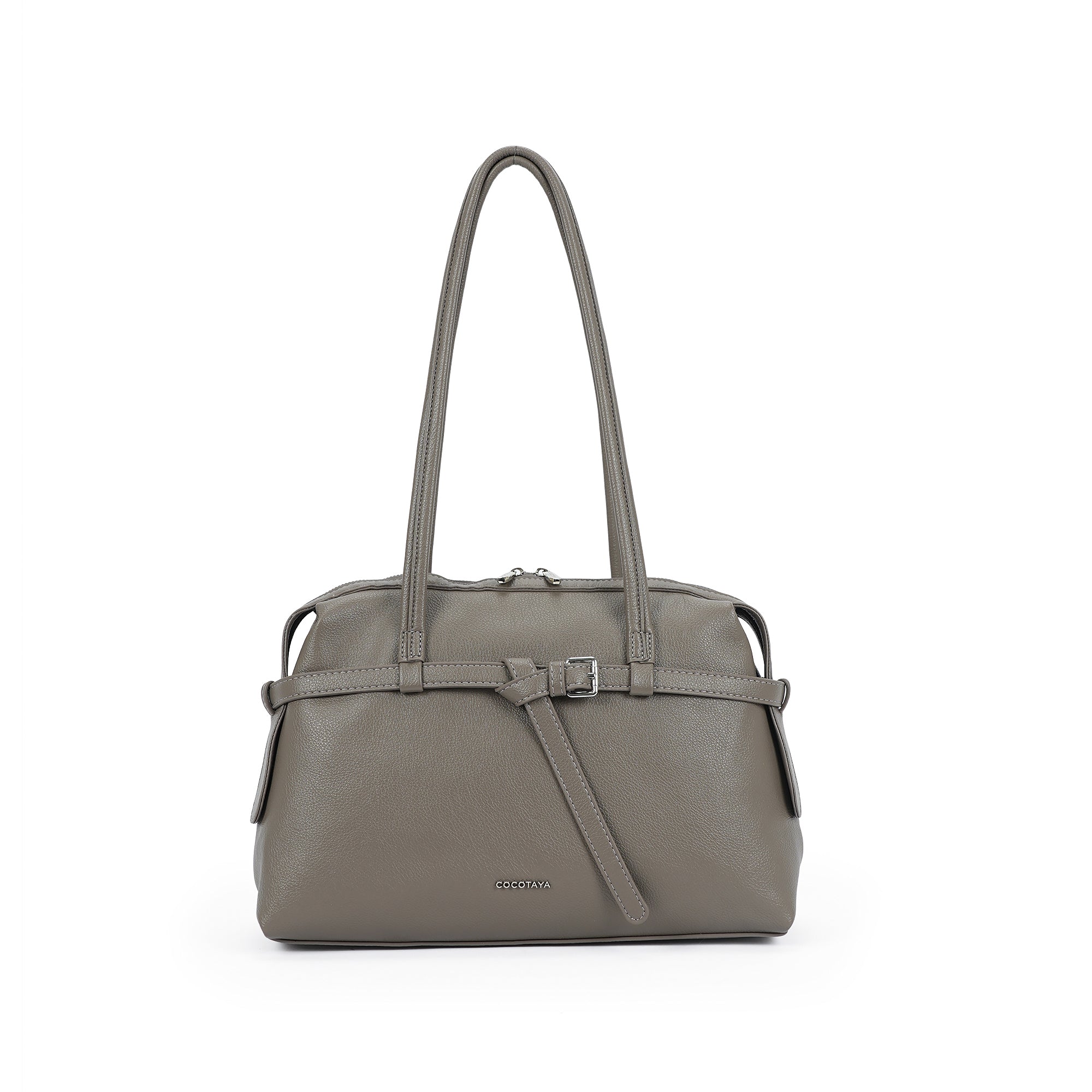 （cocotaya）Clara Belted Minimalist PU leather shoulder bag handbag, large capacity commuter bag