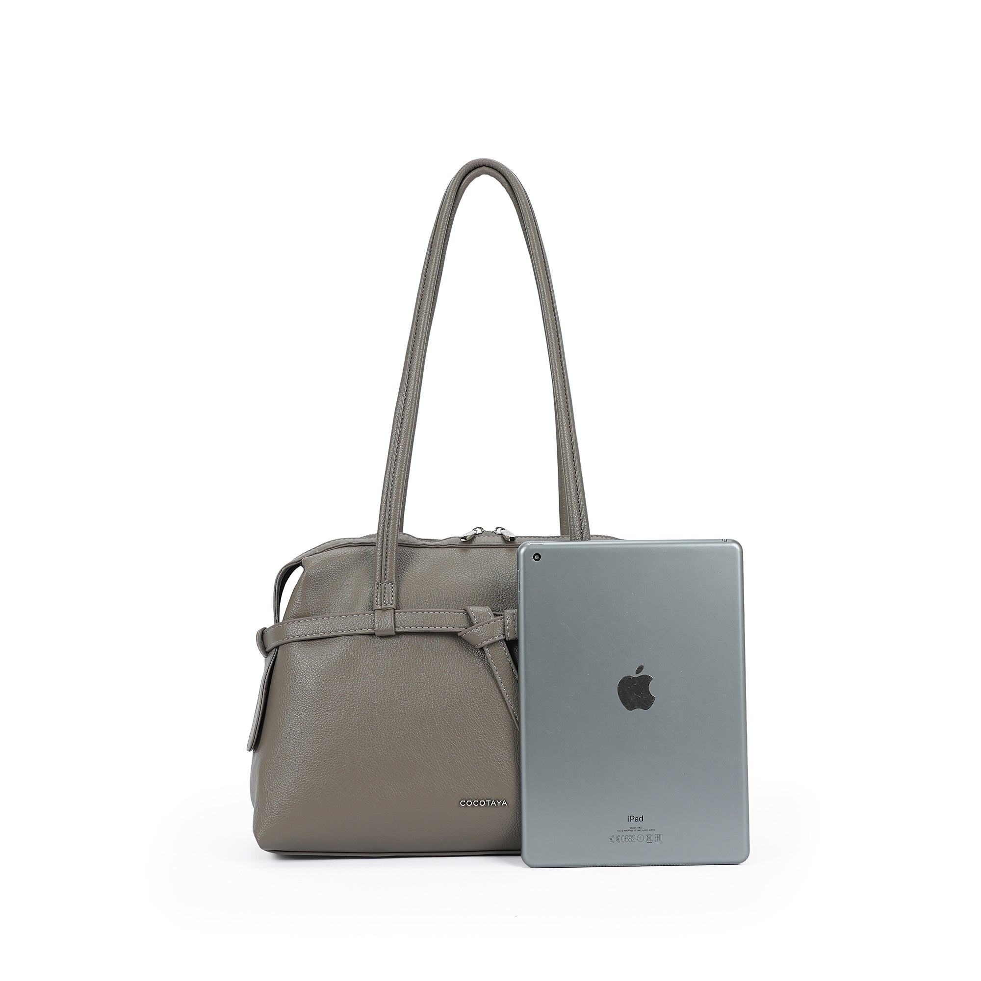（cocotaya）Clara Belted Minimalist PU leather shoulder bag handbag, large capacity commuter bag