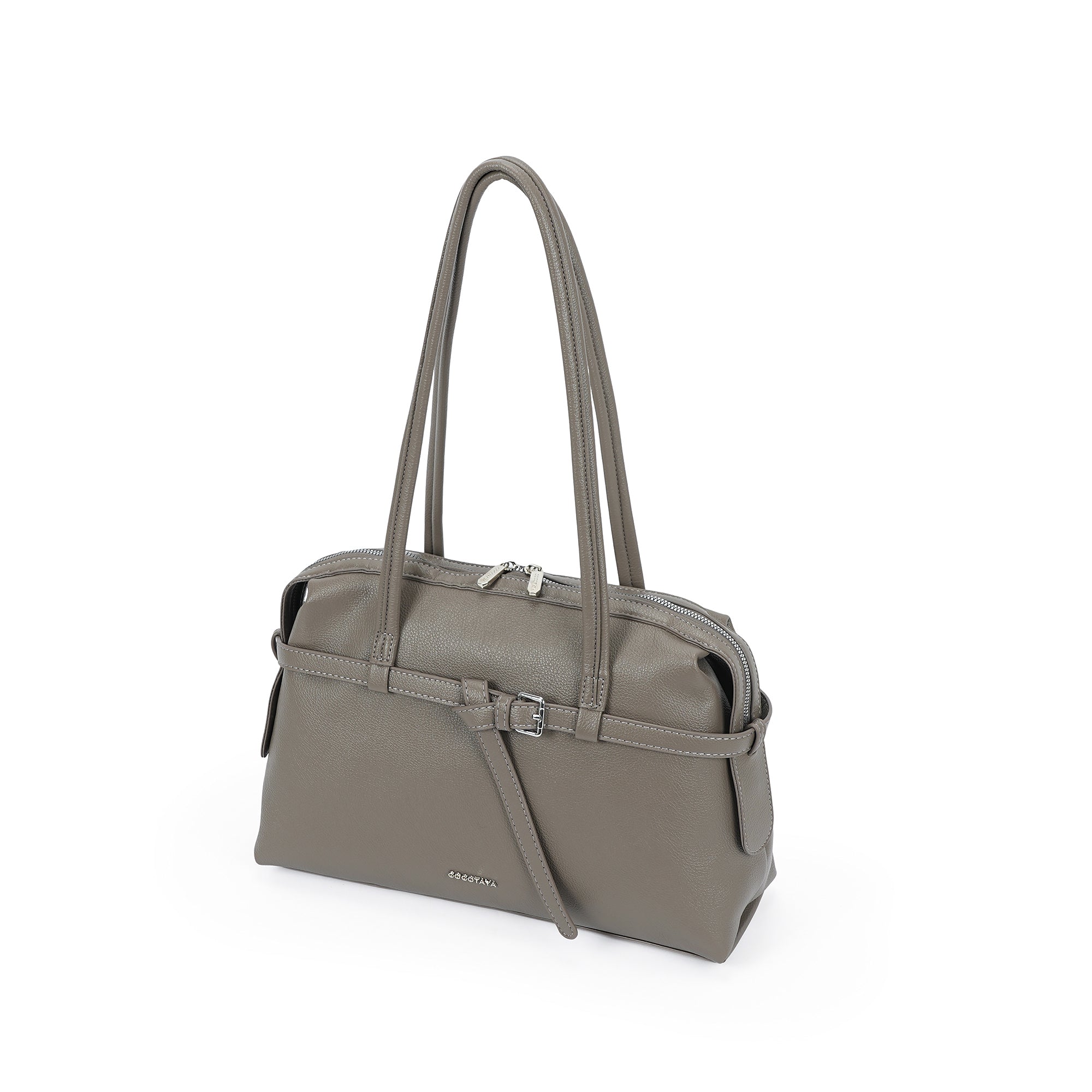 （cocotaya）Clara Belted Minimalist PU leather shoulder bag handbag, large capacity commuter bag