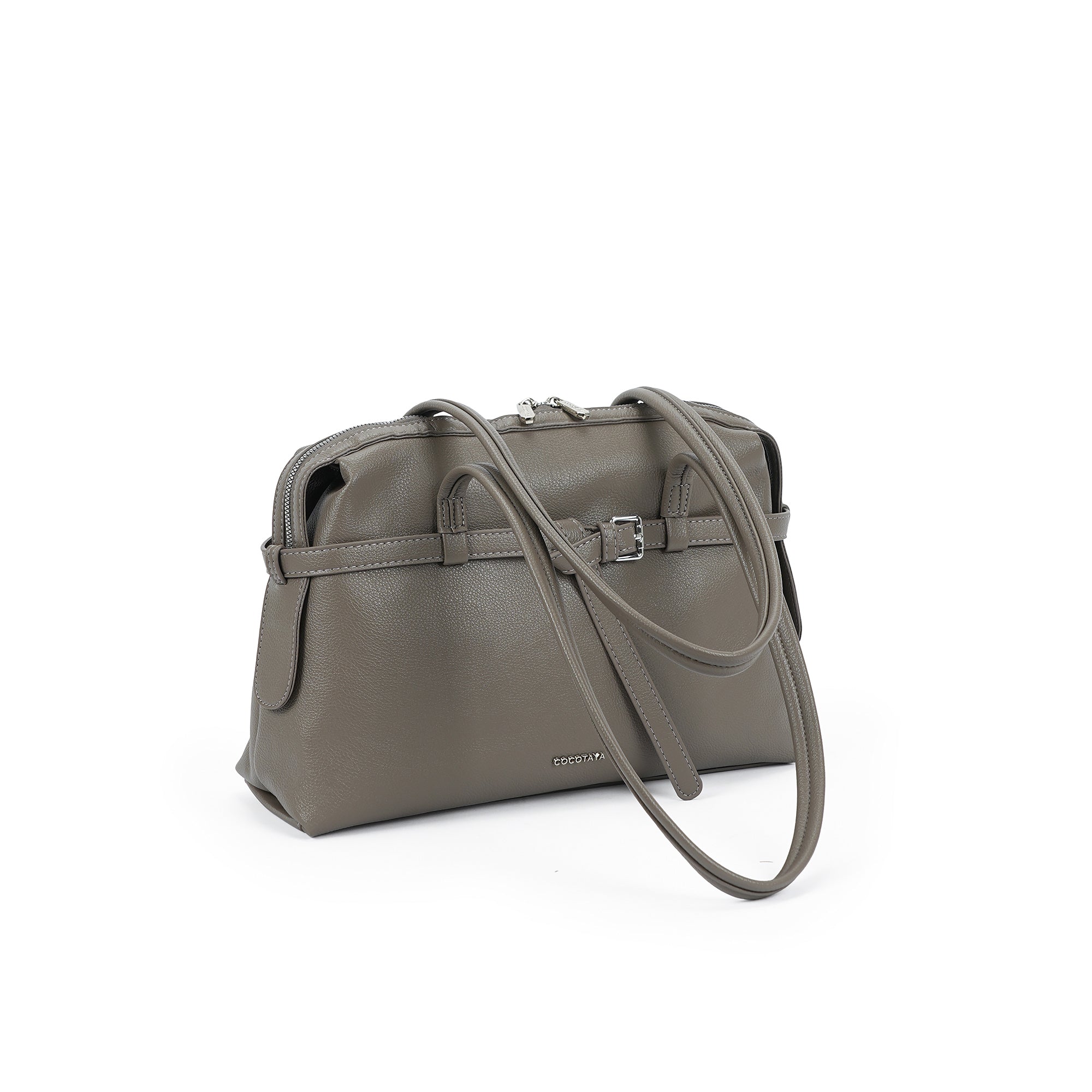 （cocotaya）Clara Belted Minimalist PU leather shoulder bag handbag, large capacity commuter bag